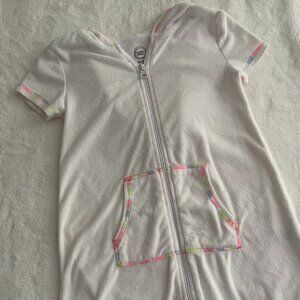 White Swim Cover-Up with Multi-Color Trim – Zip-Up & Fun – Size 4/5